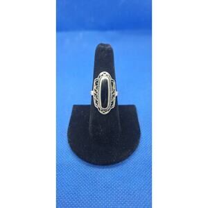 Sterling Onyx & 925 ring- Southwestern oval cabochon 925 silver- Size 7.5